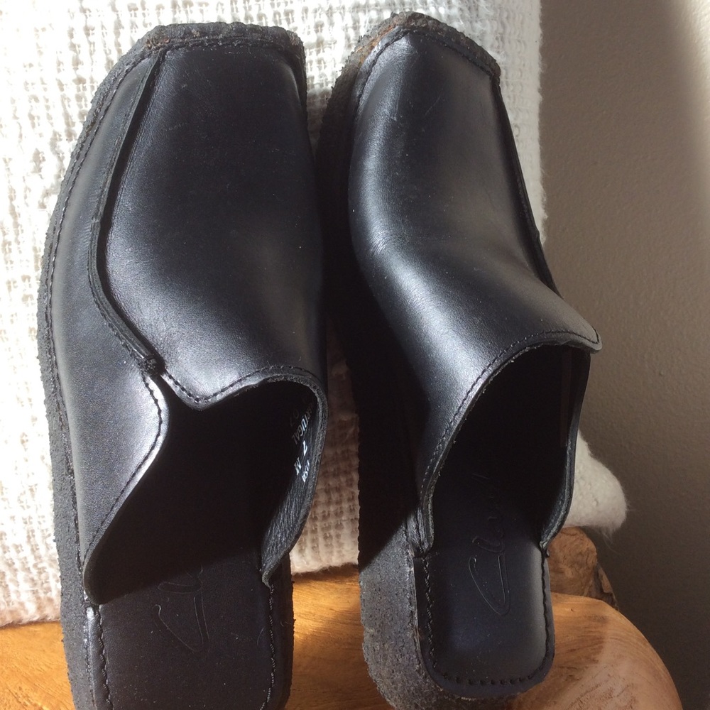 Clarks Black Leather Slides Mules 7m View 2